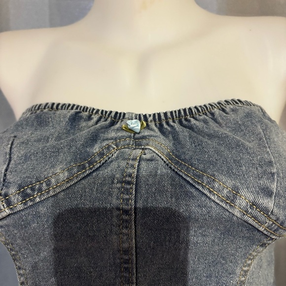 Stylish Strapless Denim Dress - Picture 8 of 14